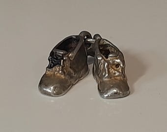 Vintage Sterling Silver Charm, Silver Charm Bracelet Charm, Little Pair of Boots Charm 1cm