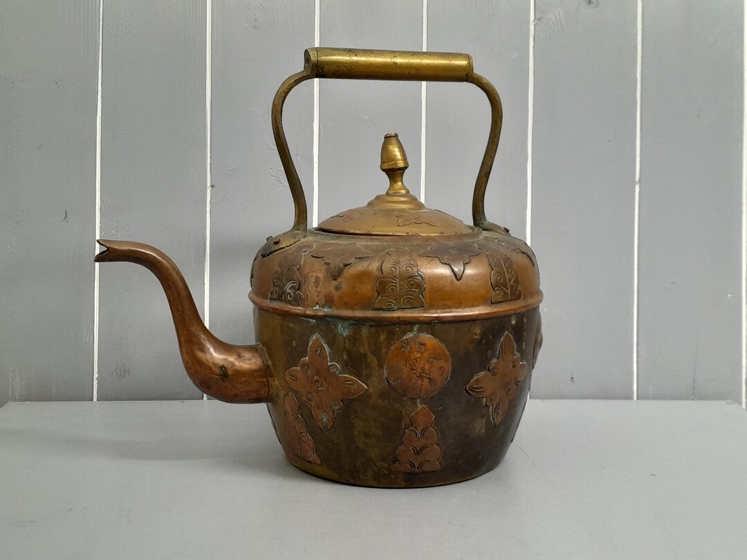 Vintage Large Copper and Brass Teapot With Lid and Brass Etsy
