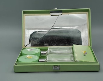 1950er Jahre Handbemaltes Eitelkeitsset, Flaschen, Töpfe, Aufbewahrung