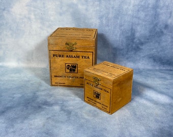 Matching Pair of Pure Assam Tea Vintage Wooden Storage Box’s, Large and Small