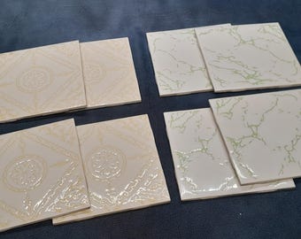 Juego de 8 azulejos de cerámica vintage, azulejos HR Johnson Cristal, de los años 70 para cocina y baño - Amarillo y verde