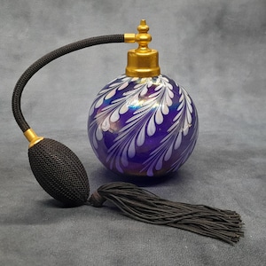 Vintage Pearlescent Blue Glass Perfume Bottle With Pump 12.5cm