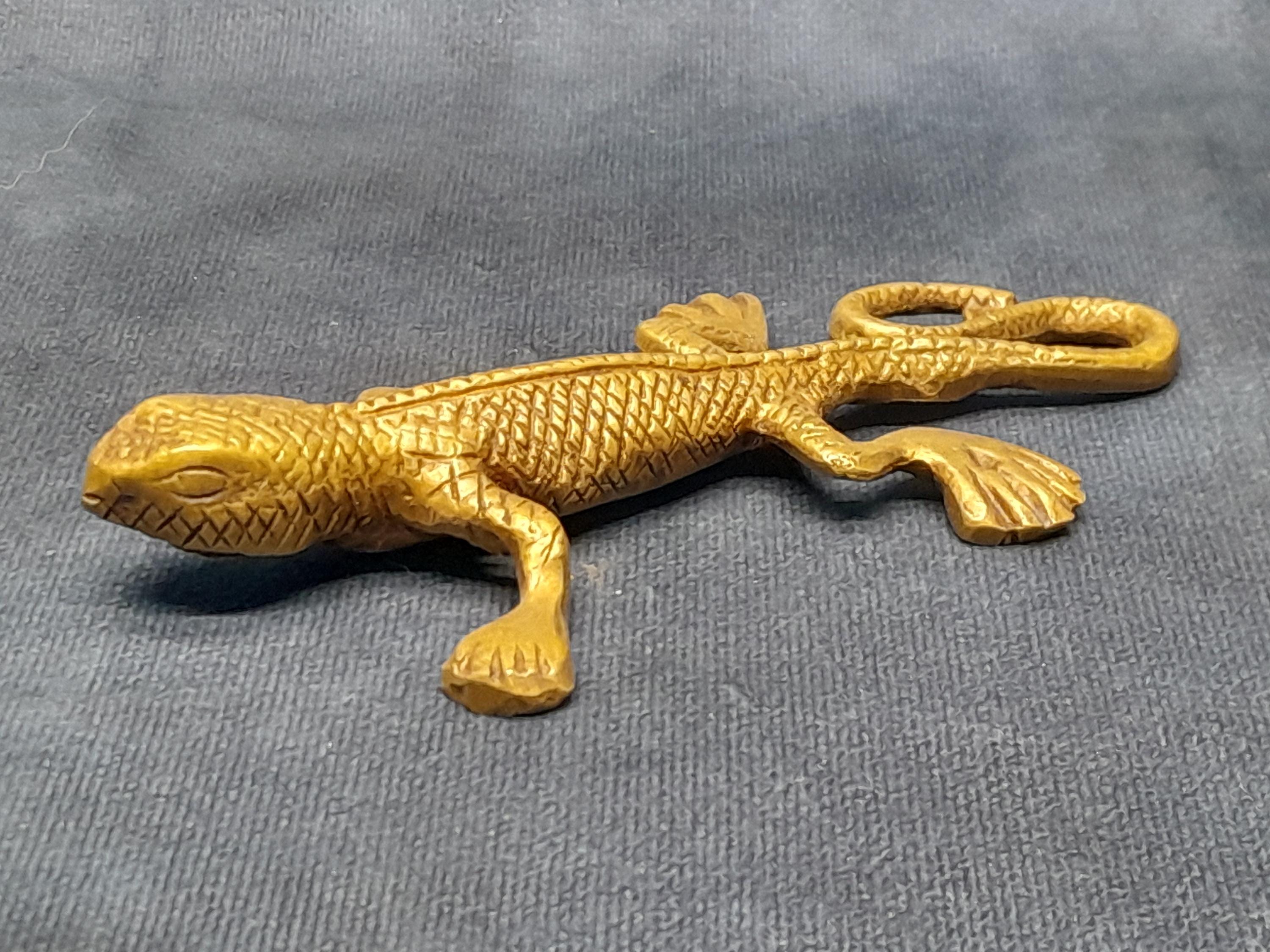 Figurine Lézard Vintage En Laiton – Sculpture Animalière 13,5 Cm – France
