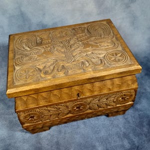 Hand Carved and Engraved Vintage Storage Box, Small Wooden Chest