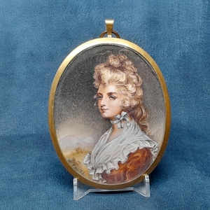 Victorian Miniature Painting of a Young Lady Set in a Brass Frame With Glass Cover, Victorian Painting