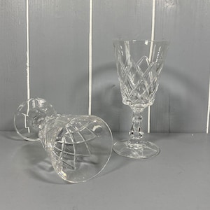 Pair of Cut Crystal Wine / Port Glasses - Vintage Drinking Glasses