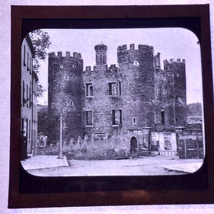 Antique Glass Black and White Magic Lantern Slide, by Early 20th century Slide, Enniscorthy Castle