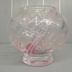 Vintage Caithness Crystal Pink Stripe Posey Vase / Pot Pourri 13.2cm