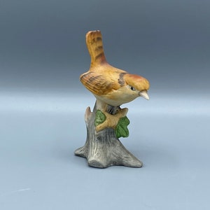 Decorative Porcelain Bird Figure, Bird on Tree Stump.