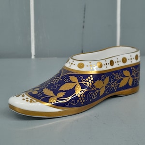 Spode Miniature Ceramic Ornamental Blue Shoe / Slipper, Display Shoe, Collectible Bone China Shoe