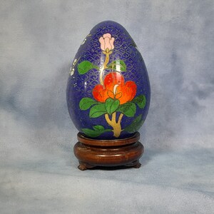 Chinees cloisonné blauw ei, cloisonné-ornament - decoratief geverfd emaille ei - 11,5 cm