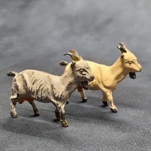 Vintage Pair of Miniature Goat Figurines, Metal Farm Animal Miniatures by Britains