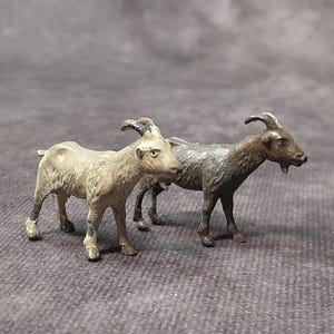 Vintage Pair of Miniature Goat Figurines, Metal Farm Animal Miniatures by Britains