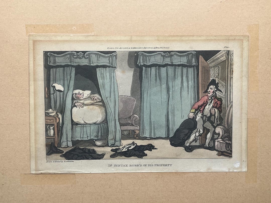 Original 1813 Hand-coloured Cartoon – Dr Syntax Robb’d of His Property ...
