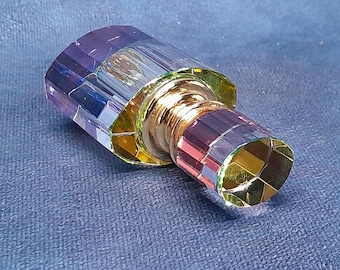 Vintage Kristall Parfümflasche mit Applikator Deckel, schöne Farben, 7,7 cm