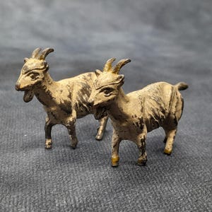 Vintage Pair of Miniature Goat Figurines, Metal Farm Animal Miniatures by Britains
