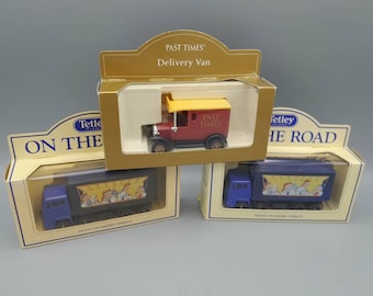 3 x Lledo Days Gone, Collectible Van Series 2 x Tetley on the Road, Past Times Delivery Van. Vintage Diecast Toys