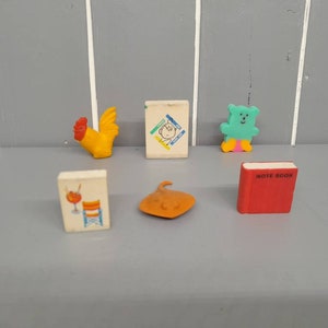 Collection of 6 Vintage Retro Novelty Erasers / Rubbers 80&#39;s - 90&#39;s