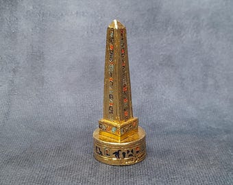 Egyptian Obelisk Statue, Small Heavy Gold Plated Ornament