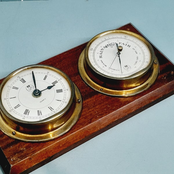 GB Barometer and Clock, on Wooden Mount - Untested