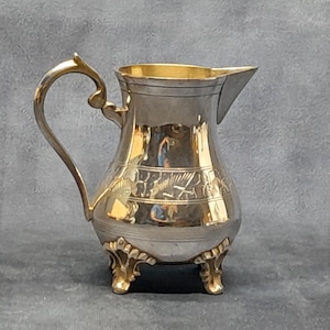 Vintage Silver Plate Creamer Jug, Hand Engraved Ornate Jug