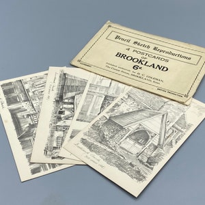Riproduzioni di schizzi a matita, 4 cartoline di Brookland. Stampe di produzione britannica.