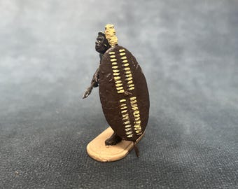Vintage Hand-painted Zulu Warrior Figure – English Made Lead Model