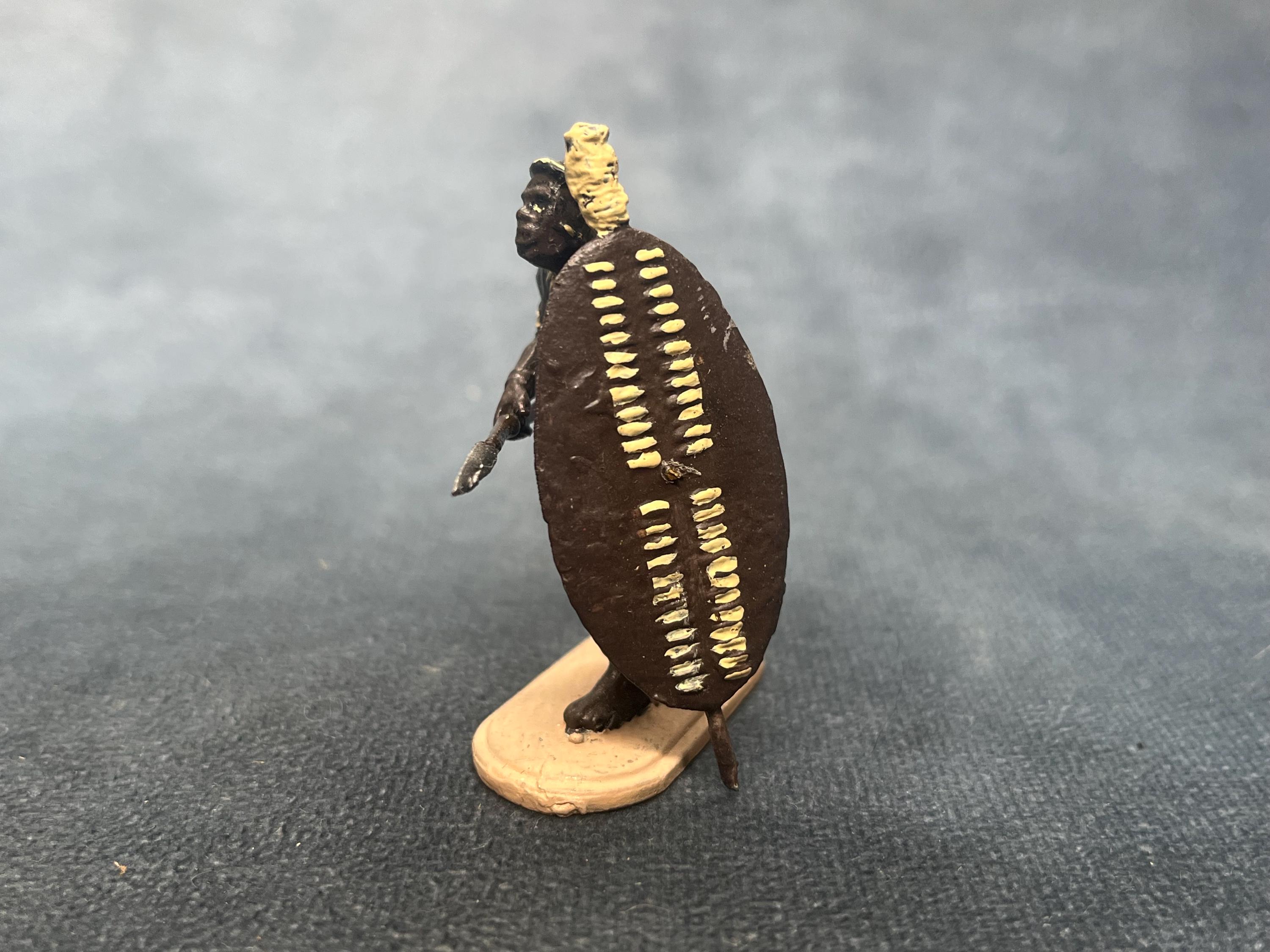 Vintage Hand-painted Zulu Warrior Figure – English Made Lead Model
