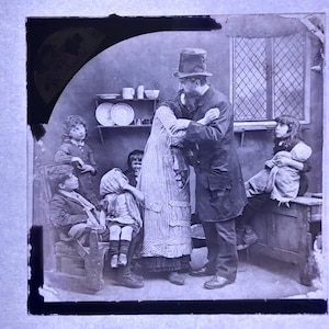 Antique Glass Black and White Magic Lantern Slide, by Early 20th century Slide, Edwardian Dramatised scene