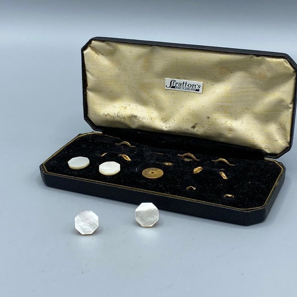 Vintage Stratton, Mother Of Pearl Buttons/ Small Cufflinks, Nice Boxe