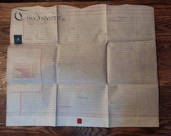 ビクトリア朝の契約書、アンティークな美しい手書きの契約書（羊皮紙に記されたもの）、1862 年 5 月 19 日