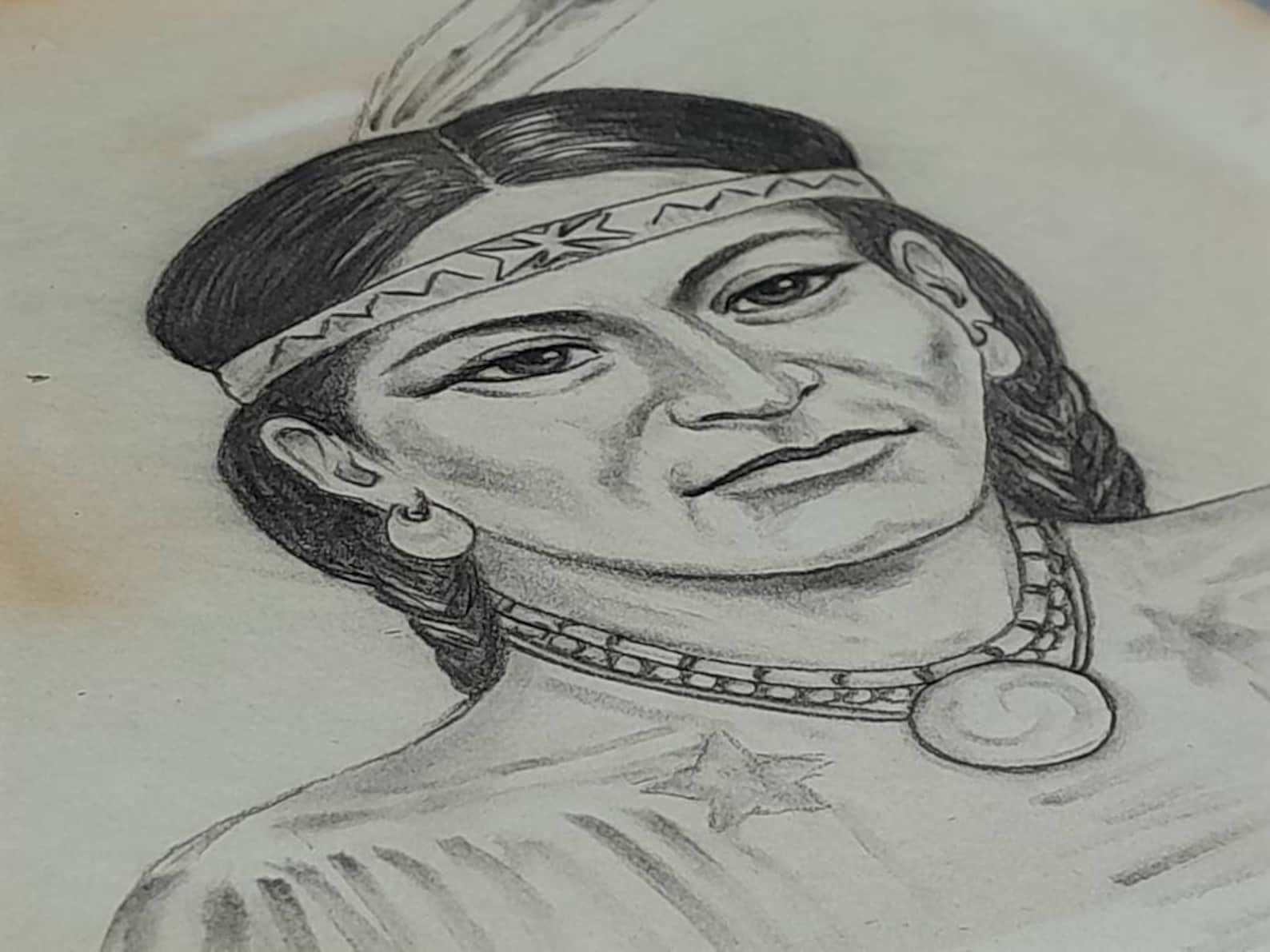 Handgezeichnete Skizze der Indianerin in Bleistift - Etsy.de