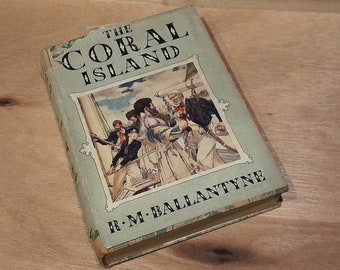 Het Coral Island door RM Ballantyne, vintage hardback boek