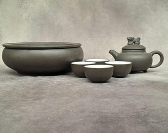 Chinese Yixing Clay Miniature Teapot and Cup Set - Small Teapot, Warm Plate and four cups