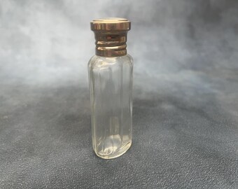 ヴィンテージガラス香水瓶、シルバープレート蓋付き、化粧台用ボトル