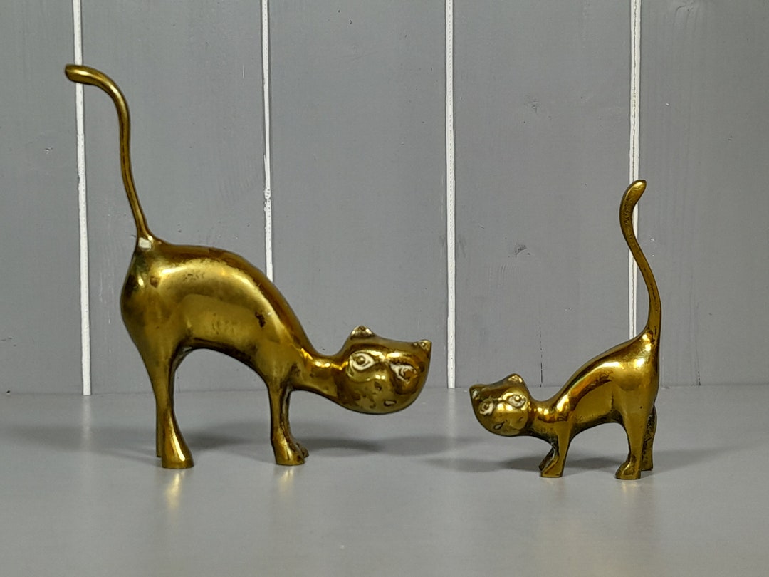 Solid Brass Cat Figurines, Two Cats, Vintage Brass Ornaments - Etsy