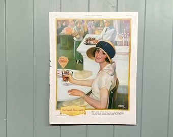 Vintage “Coca Cola, Refresh Yourself” Reproduction Advertisement Print.