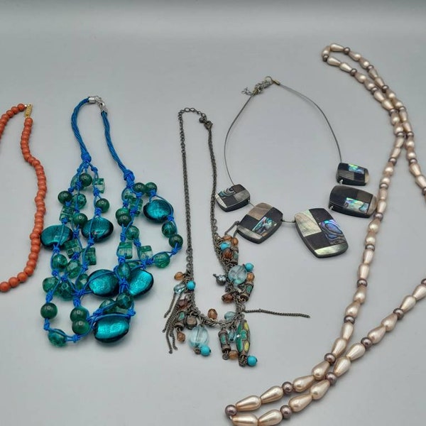 Five Assorted Vintage Necklaces, Vintage Costume Jewellery Job Lot