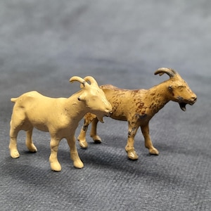 Vintage Pair of Miniature Goat Figurines, Metal Farm Animal Miniatures by Britains