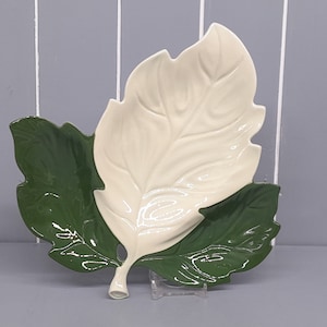 Large Leaf Two Tone Salad Dish, Green, Carlton Ware, Hand Painted Pattern Dish - Australian Design