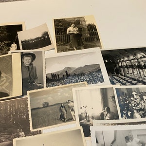 May include: A collection of black and white vintage photographs, some featuring people, some landscapes, and some indoor scenes.