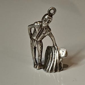 Vintage Sterling Silver Charm, Silver Charm Bracelet Charm, Bull and Matador 3cm