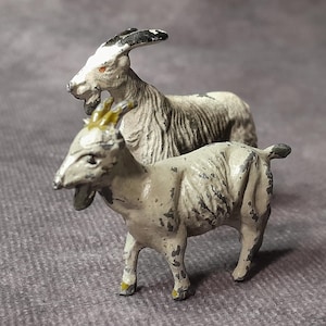 Vintage Pair of Miniature Goat Figurines, Metal Farm Animal Miniatures by Britains