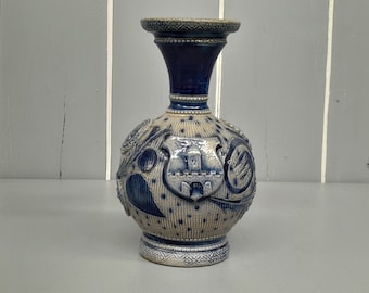 Westerwald German Pottery Made Vase, Short Raised Patterned Vase - 12.3cm