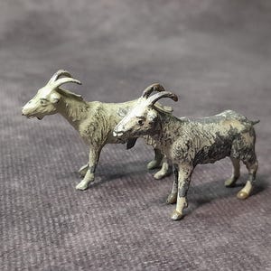 Vintage Pair of Miniature Goat Figurines, Metal Farm Animal Miniatures by Britains