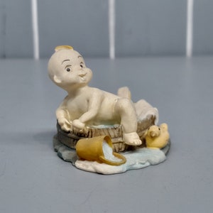 Miniature Vintage Resin Baby in a Bath Tub Figurine