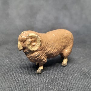 Vintage Miniature Ram Figurine, Metal Farm Animal Miniature