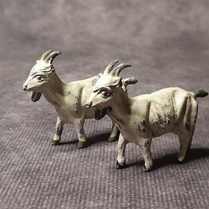Vintage Pair of Miniature Goat Figurines, Metal Farm Animal Miniatures by Britains