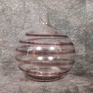 Vintage Glass Purple Swirl Patterned Bowl shaped Vase - 16cm