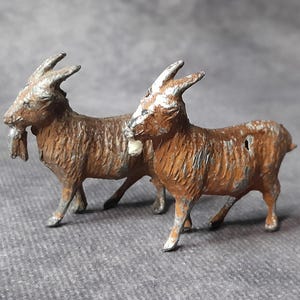 Vintage Pair of Miniature Goat Figurines, Metal Farm Animal Miniatures by Britains
